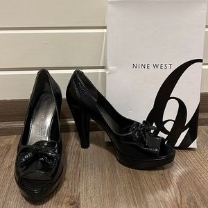 Nine West Black Patent Open Toe Heels